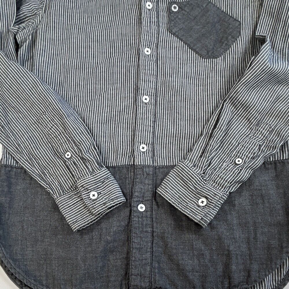 WON Wolf Originals Gray White Striped Cotton Button Up Shirt Pocket Mens M - Picture 6 of 9
